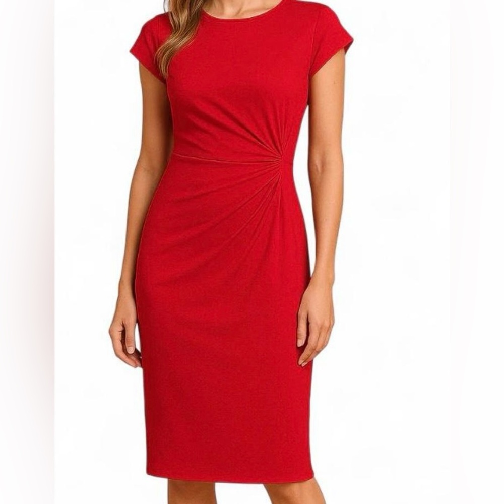 Lauren Ralph Lauren Red Twist-Waist Midi Dress size M business casual old money